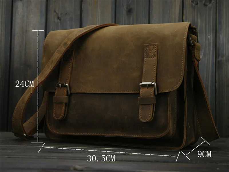 Vintage Crazy Horse Leather Men Shoulder Bag Crossbody Bag Mens Messenger Bag Genuine Leather Bag male Leisure Cowhide 2020 W250610