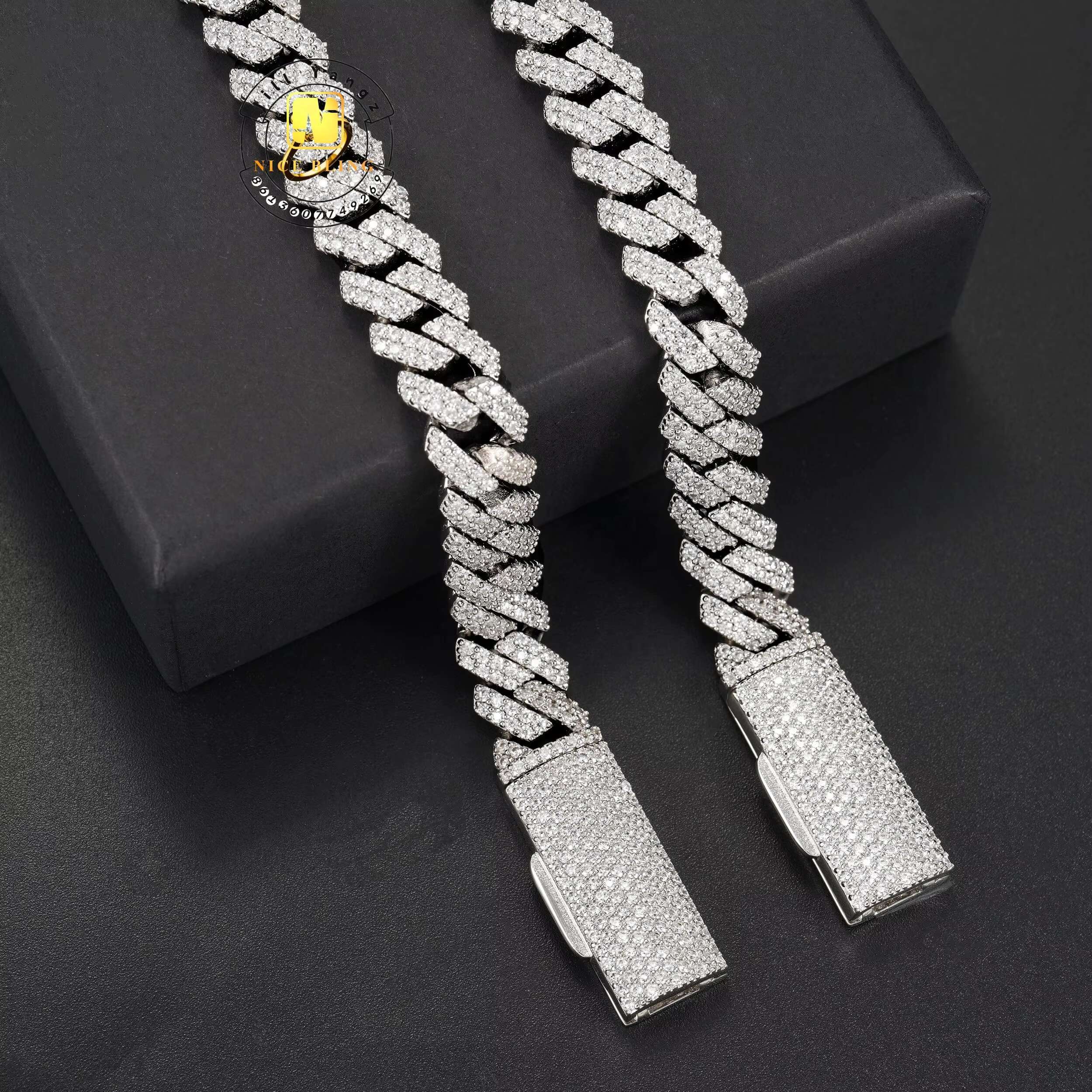 PROMOTION Fine 10mm Cuban Link Chain Bust Down Cuban Link VVS Moissanite 925 Hip Hop Iced Out 18k Gold Plated Necklace