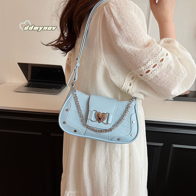 French Style Niche Chain Underarm for Women 2025 New Stone Pattern Small Square Fashion Single Shoulder Crossbody Baguette Bag ddmynov