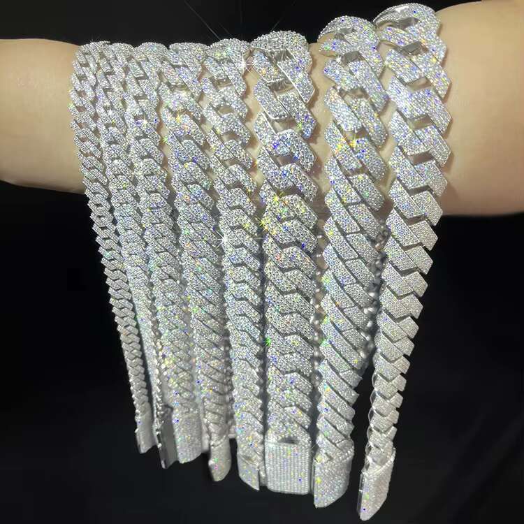 OACOCA Trendy Moissanite Necklace with 2-Row Iced Hip Hop Cuban Link Chain Silver Gold Plated Fine Jewelry Necklace Bracelet