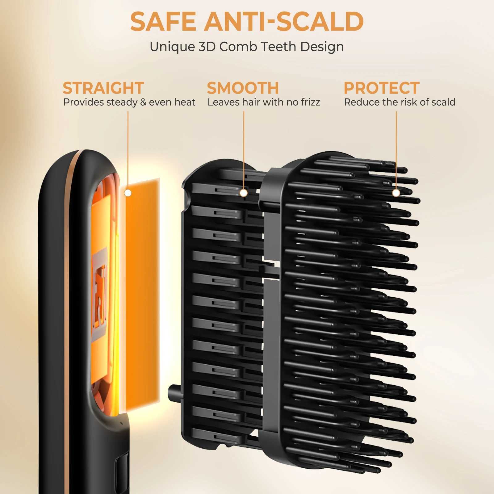 Wireless Comb Hot Selling USB Rechargeable Wireless Electric Iron Light Weight Hair Straightening Brush Hair Straightening Curling W250610