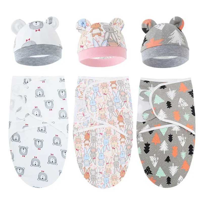 Baby Blanket Hat Set Cartoon Printed Cotton Newborn Swaddle Adjustable Infant Sleeping Swaddle Wraps All Seasons 0-6 Months y2506100G7T