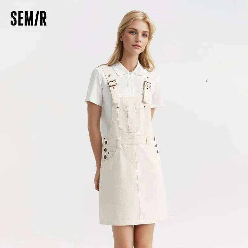 Semir Backpack Dresses Women Stacked Small People Short 2024 Summer New Fashion Loose Dress Retro Versatile