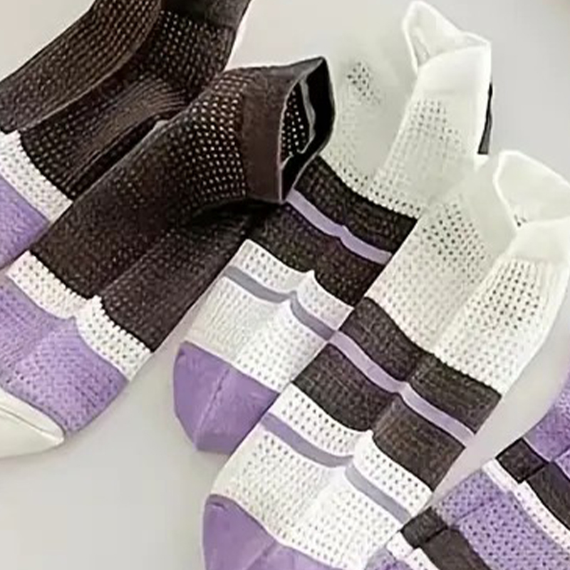 Elegant Striped Womens Ankle Socks with Breathable Mesh Lightweight Polyester Blend for All-Day Comfort