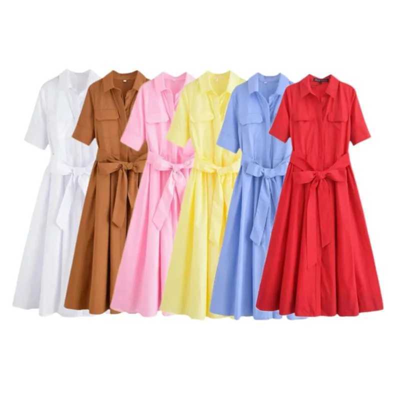 HipSeam Women Dress With Belt Spring Pocket Lady Dress Button Midi Dress Casual Side Zipper Womens Dresses Female Party Dress XJ250610