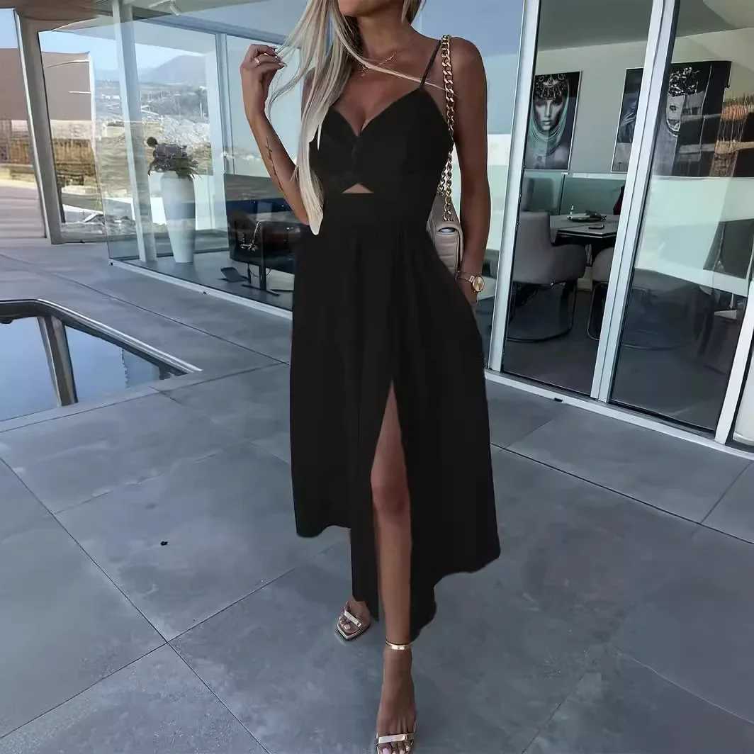 New Style Womens Clothing TankV Neck Big Swoop Dress Slims You Smooths Your Silhouette Open-Back Medium Length Dress XJ250610