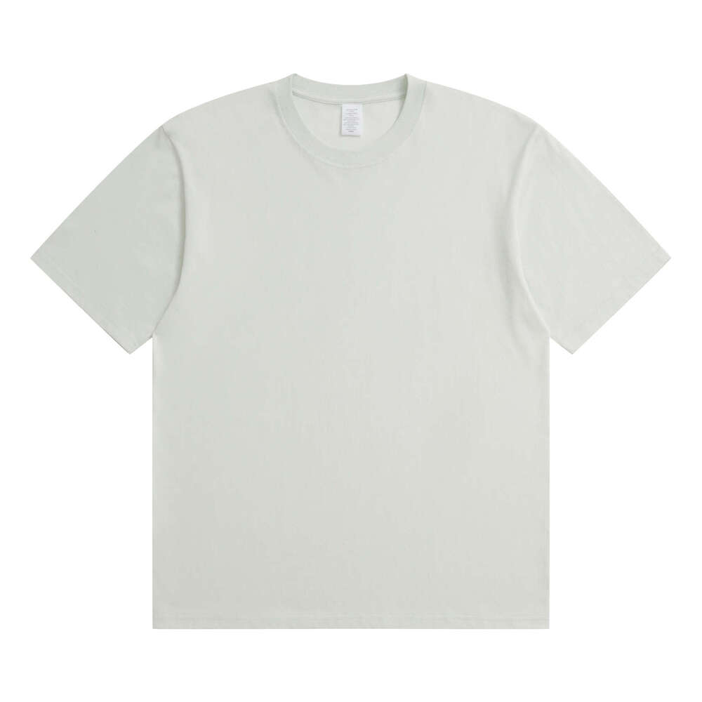 2025 T-Shirt for Men 230g Solid Color Crew Neck Short Sleeve Casual Combed Cotton Unisex Regular Shoulder Tee-Water blue color