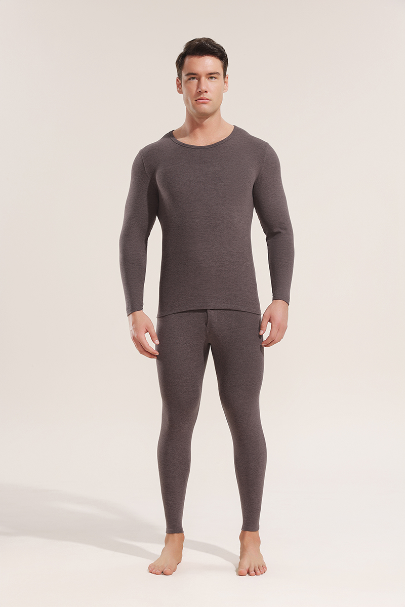 Autumn and winter men's thermal underwear double brushed skin-friendly fabric round neck, long sleeves, high elasticity and non-marking warm clot
