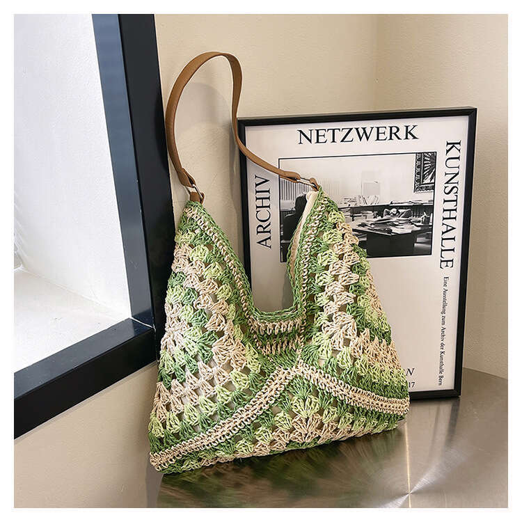 Straw Beach Tote New Spring Summer Large Capacity Woven For Women Single Shoulder Hollow Straw Bag Vacation Beach Sand Straw Large Tote