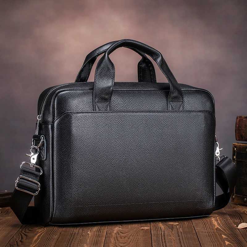 Mens Top Layer Cowhide Leather Handbag Diagonal Cross Office Bag Laptop Briefcase - Stylish Business Travel Accessory W250610