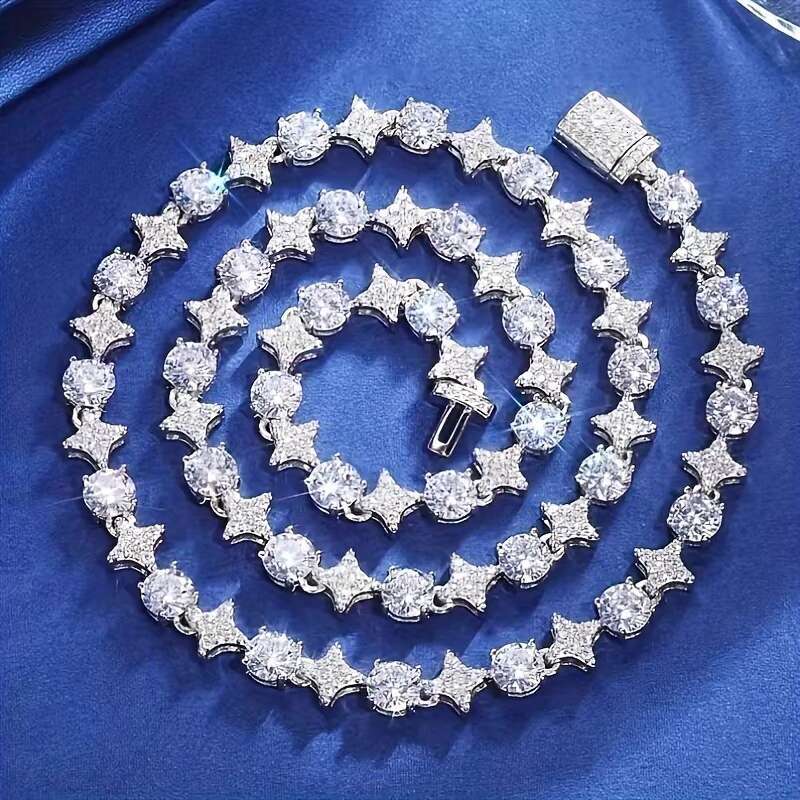 Moissanite Tennis Necklace S925 Silver Sparkling VVS Moissanite Diamond for Women Men Hiphop Party Gift Jewelry