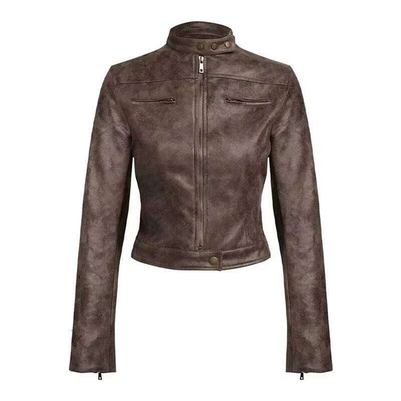 Autumn Winter New Overcoat Long Sleeve Motorcycle Short Vintage Slim Outwear Boyfriend Style Suede Jacket Coat