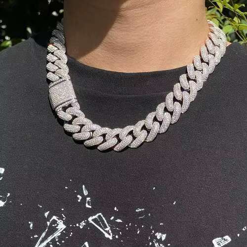 OACOCA Mens 18K Gold Cuban Link Chain Necklace 925 Silver Bracelet Anklet Set with Diamond Iced Out Moissanite Pendant Hip Hop Style