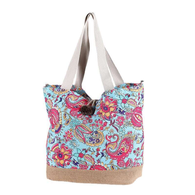 Ethnic Style Printed Casual Shoulder Fashion Trend Shopping Exotic Canvas Straw Bag
