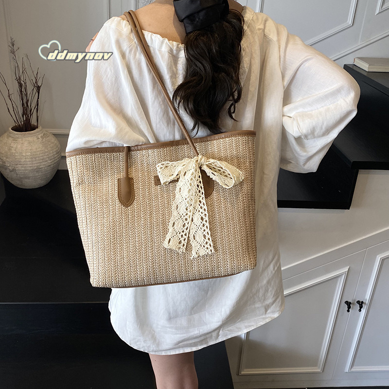Trendy Fashion Large Capacity Straw Tote for Women 2025 New Casual Beach Vacation Shoulder Underarm Bag ddmynov