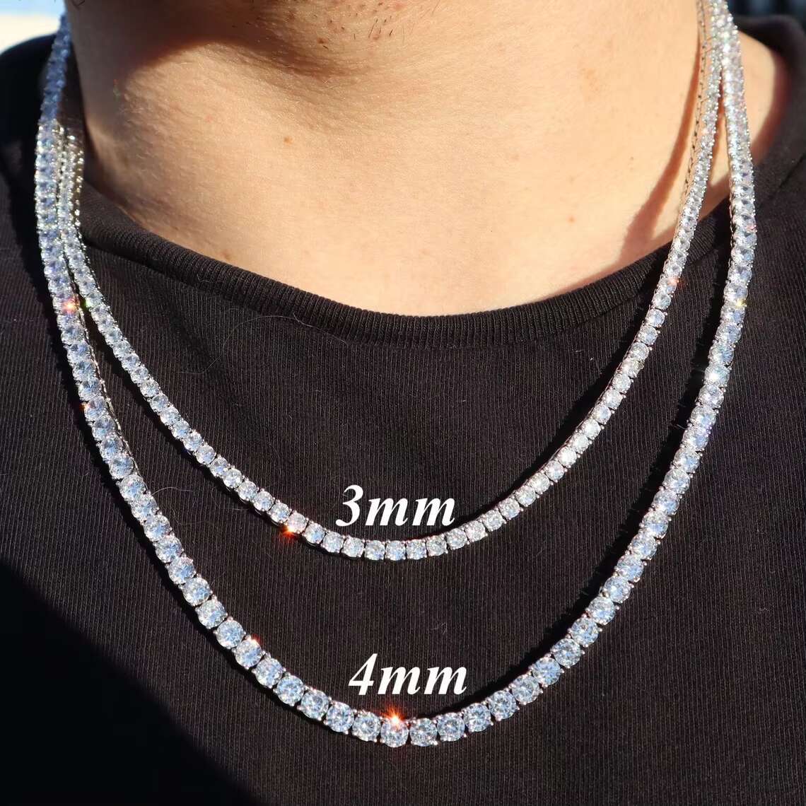 OACOCA 925 Sterling Silver Moissanite Tennis Chain 4mm Fine Jewelry VVS 16 18 20 Inch Diamond Tester Passed Necklace