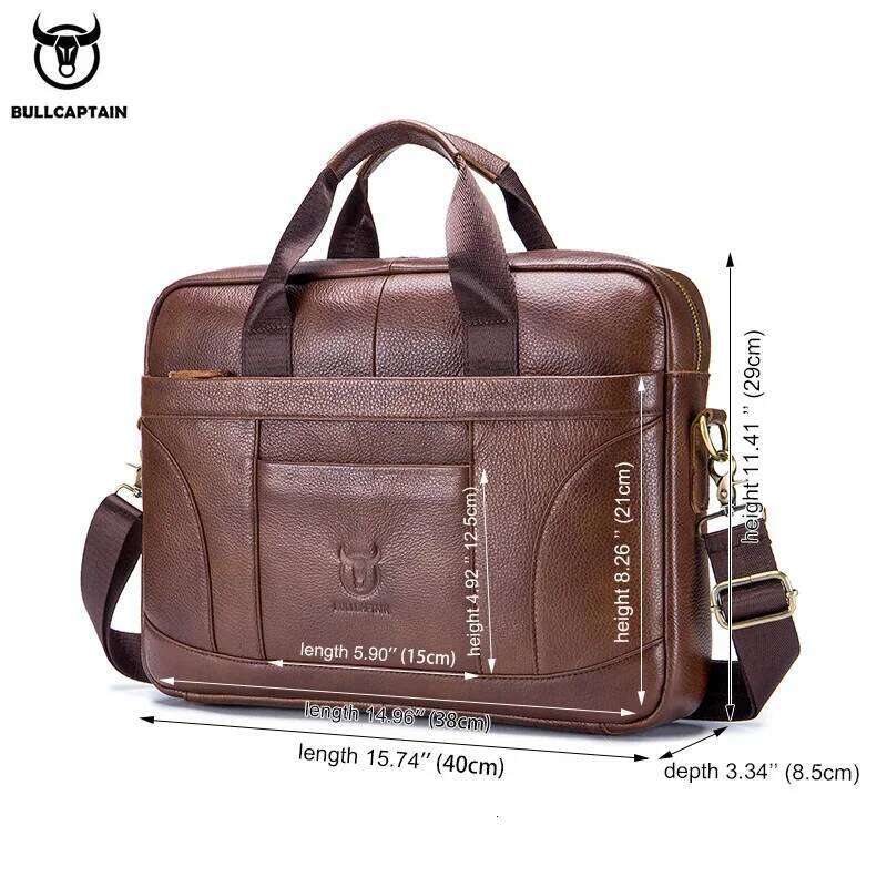 BULLCAPTAIN Briefcase Men's Business Bags Can Be Used For 14-Inch Laptop Leather Shoulder Messenger Bag's Office Handbag