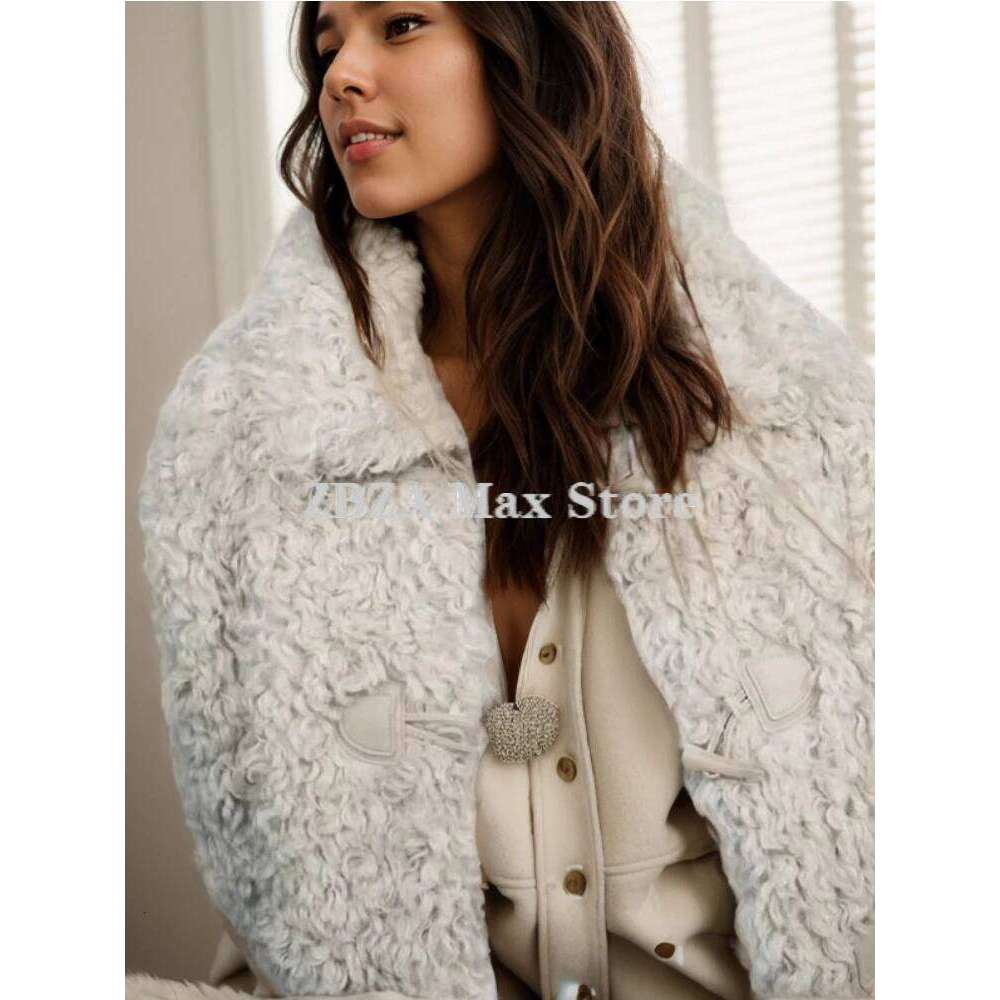 ZBZA Women's Thick Warm Lamb Jacket Solid Lapel Long Sleeved Single Breasted Pocket Faux Fur Outerwear Winter Female Chic Coat