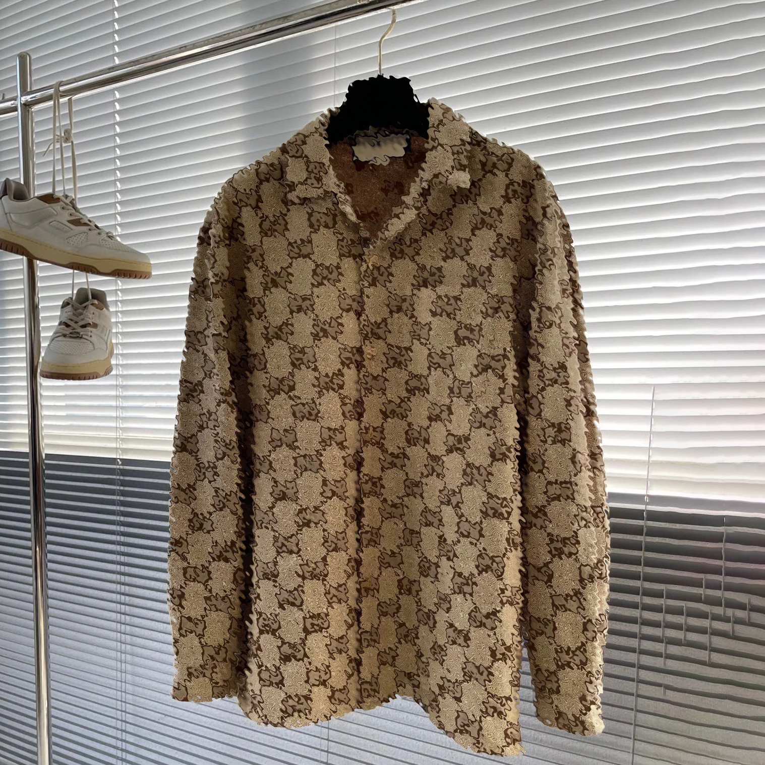 High quality designer men's shirt, fashionable classic small jacquard shirt, men's casual shirt, formal dress shirt, spring and autumn single breasted top shirt