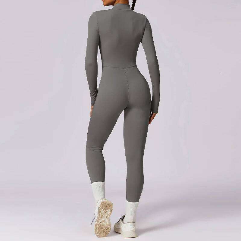 Zipper Long Sleeve Gym Sportswear Yoga Boilersuit Women Sports Jumpsuit Fiess Rompers Stretch Workout Bodysuits