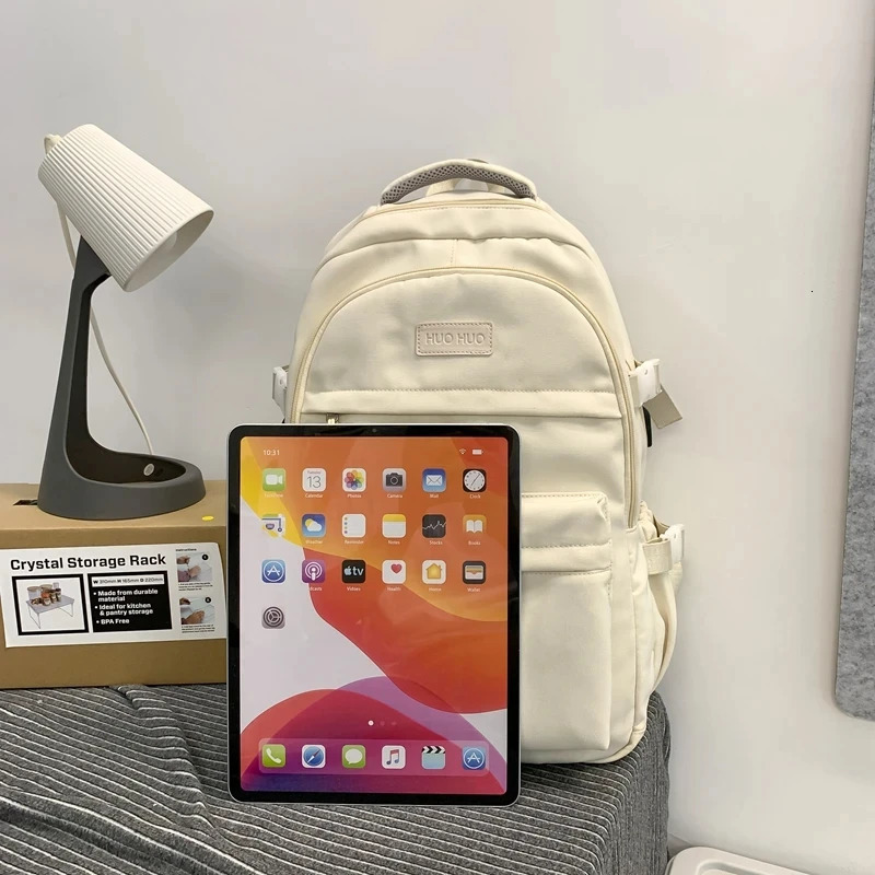 College Style Canvas School Bags For Solid Junior High School Student Schoolbag Korean Version Laptop Backpack Women 250606