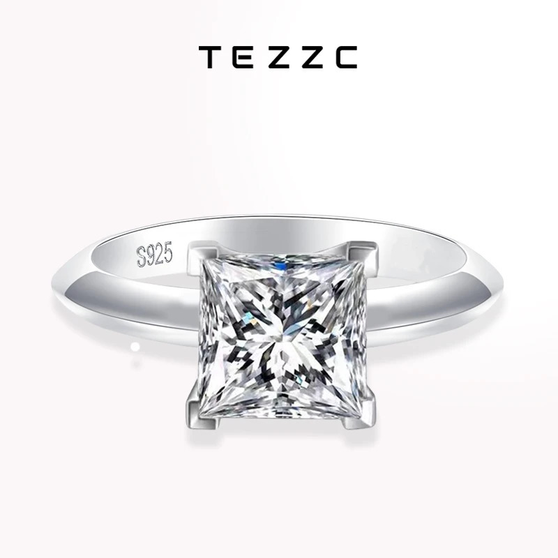 Tezzc 1ct 2ct Princess Cut Lab Diamond Ring For Women 925 Sterling Silver Pass Diamond Test Bands Party Wedding Rings 250610