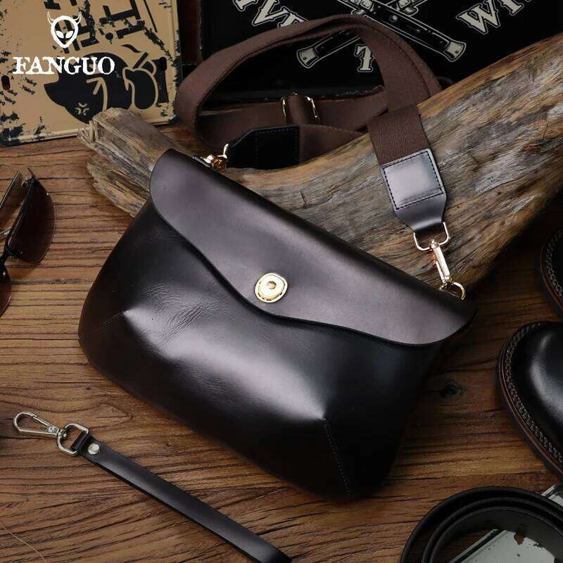 Genuine Men's Vintage Pouch, Cowskin Simple Shoulder Bag, Leather Retro Messenger Bag
