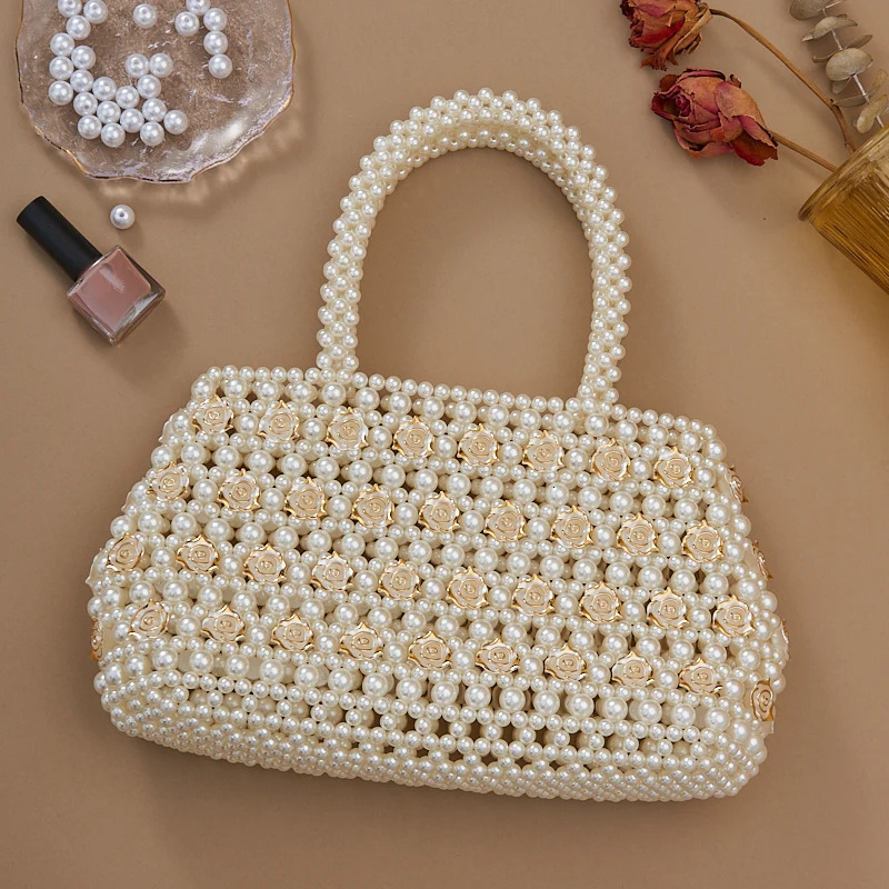 style temperament beaded bag novel female beautiful pearl handbag wedding party lady handbag 250605