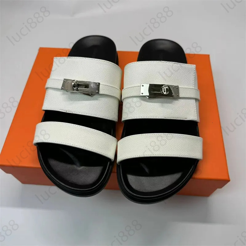 2025 H straight drag men Couple-style wide strap sandals with metal buckles, genuine leather outerwear, thick soles, suitable for beach and casual wear.