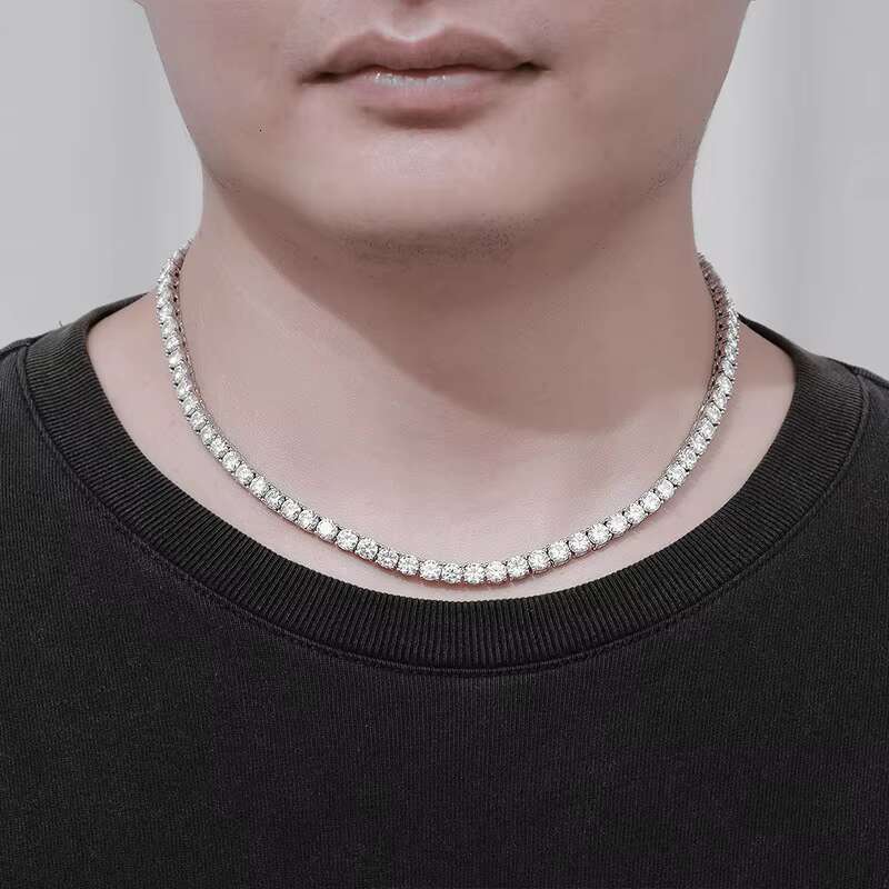 OACOCA Beauty 925 Sterling Silver 5MM Round Cut D Color VVS1 Classic Moissanite Tennis Necklace