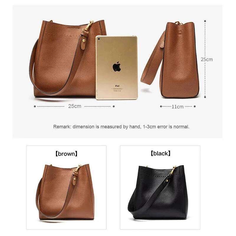 Famicare Women's Genuine Leather Tote Handbag 2022 New Retro Exquisite Large Capacity Bucket Lady Messenger Shoulder Bag
