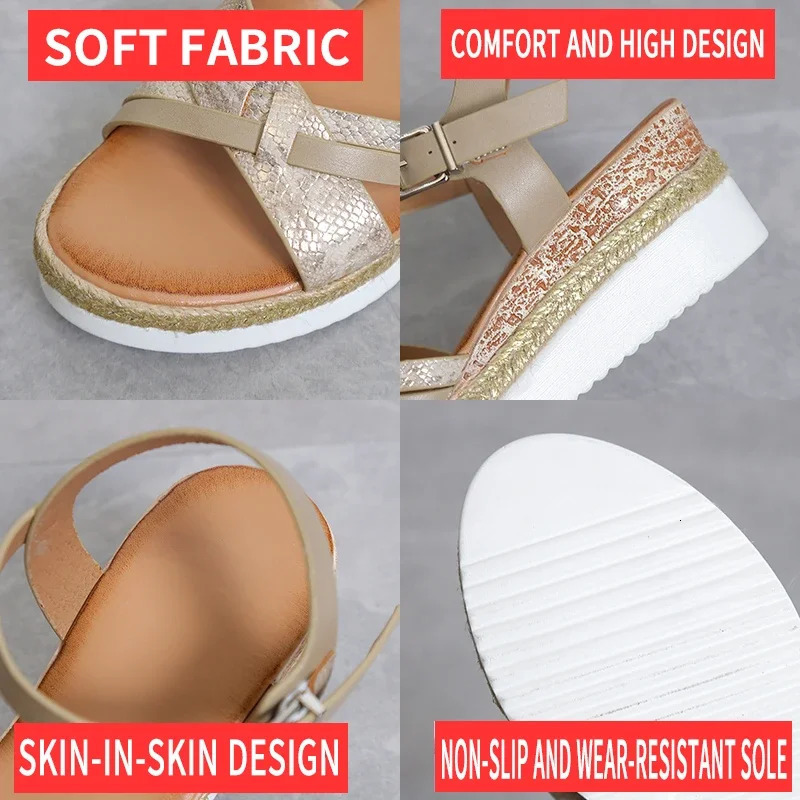 Summer Wedge Sandals for Women Buckle Strap Platform Rome Sandals Woman Open Toe Thick Bottom No-Slip Sandalias Mujer Plus Size 250604