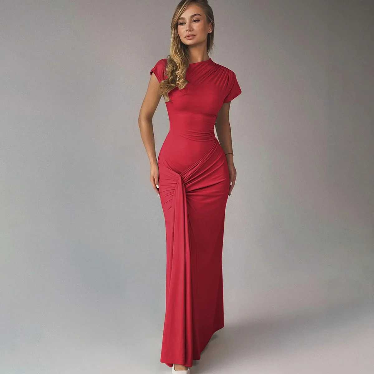 Womens Summer High Waist Sexy Maxi Dress O-Neck Sleeveless Bodycon Lace Up Fashion Evening Party Long Dress XJ250610