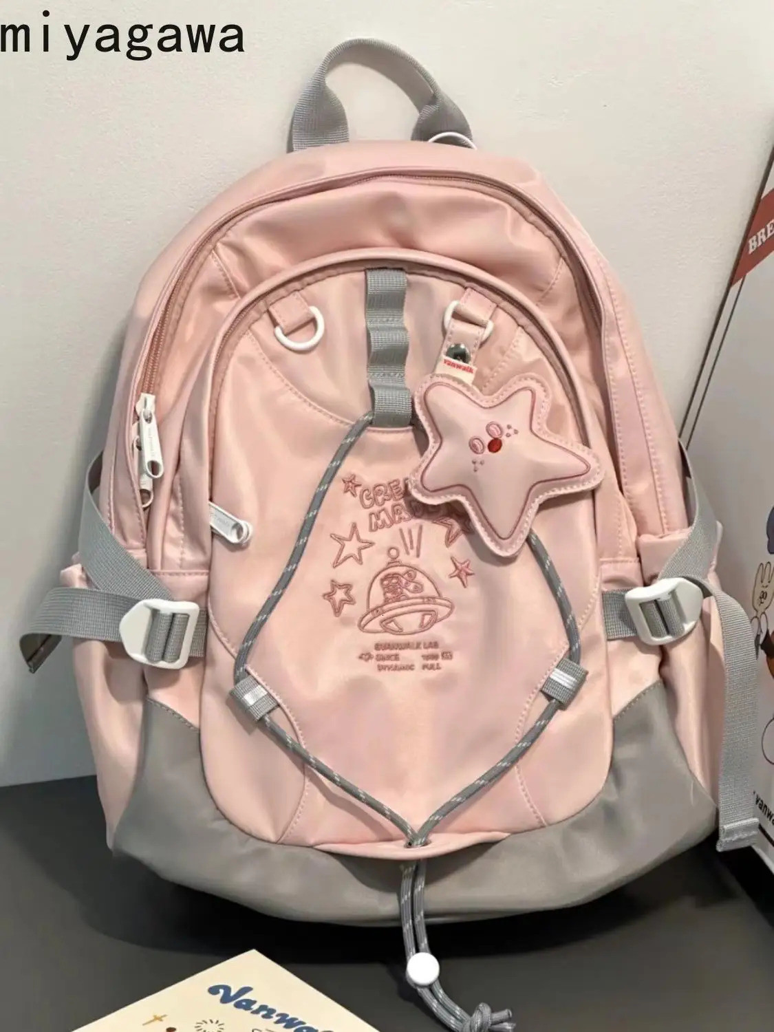 Miyagawa High School Student Backpack with Star Pendant Lightweight Backpack Sweet Fashion Preppy Style Backpacks 250606