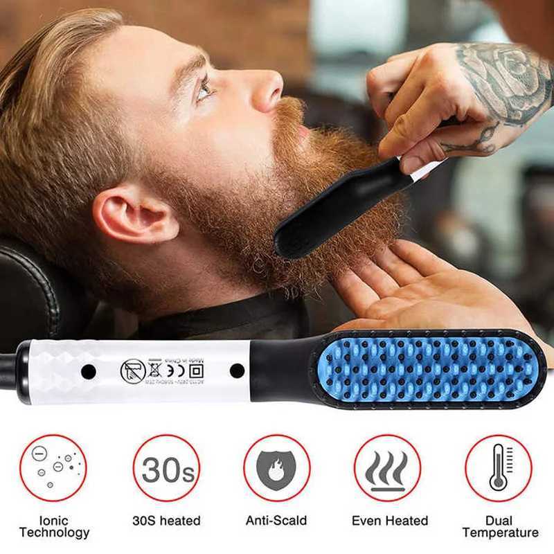 Hot Comb Straightener Electric Negative Ion Hair Straightener Brush Fast Heated Portable Men Mini Beard Straightening Comb W250610