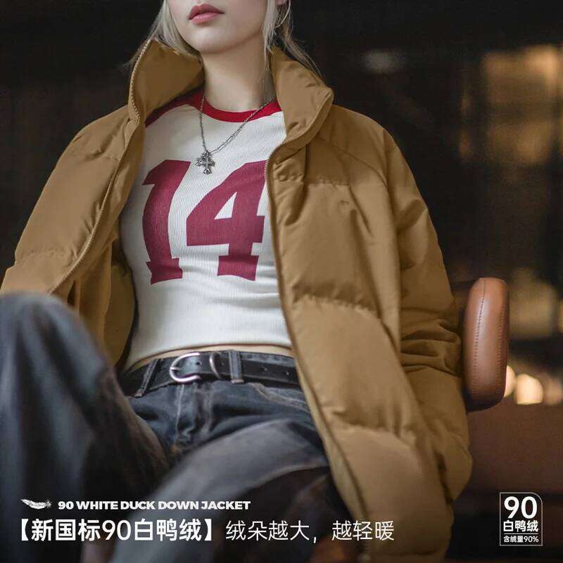 Maden Women Autumn Winter 90% White Duck Down Thickened And Warm Stand Collar Outerwear Coat Windproof Jacket