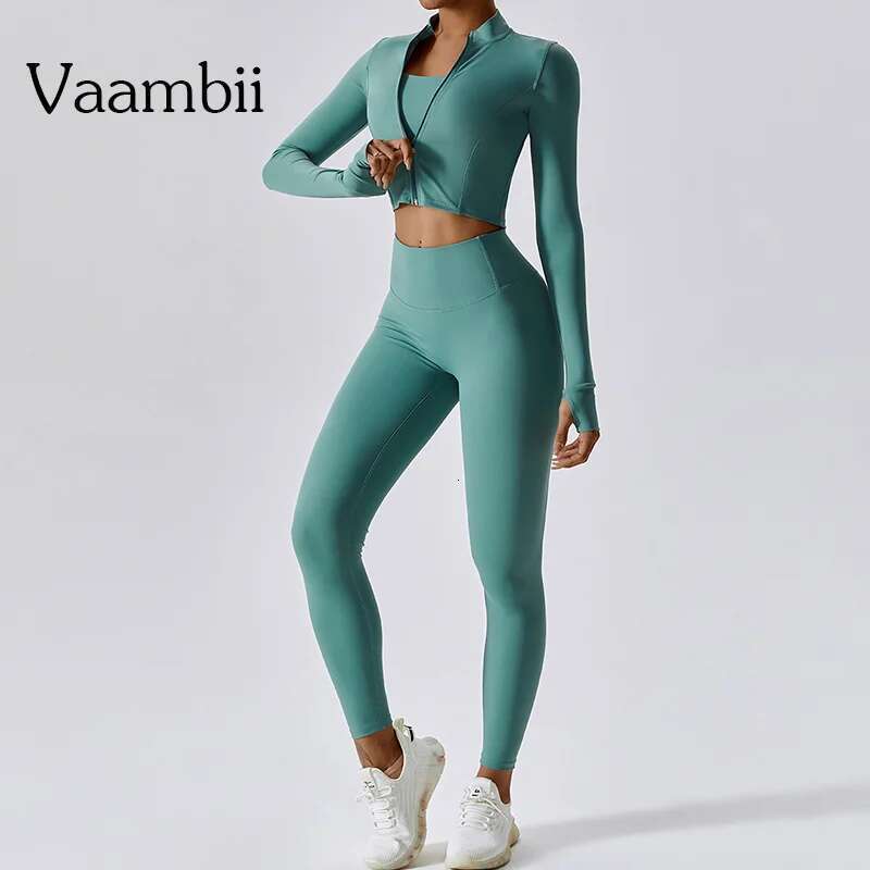 Outfit Active Wear 3 Pieces Workout Clothes For Women Sports Bra High Waist Gym Leggings Long-Sleeved Fiess Sportswear