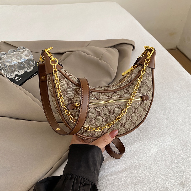 Free Shipping 2025 Designer Women's Luxury Fashion Simple Printed Bag Dumpling Bag Handbag Chain Shoulder Cross Bag black brown