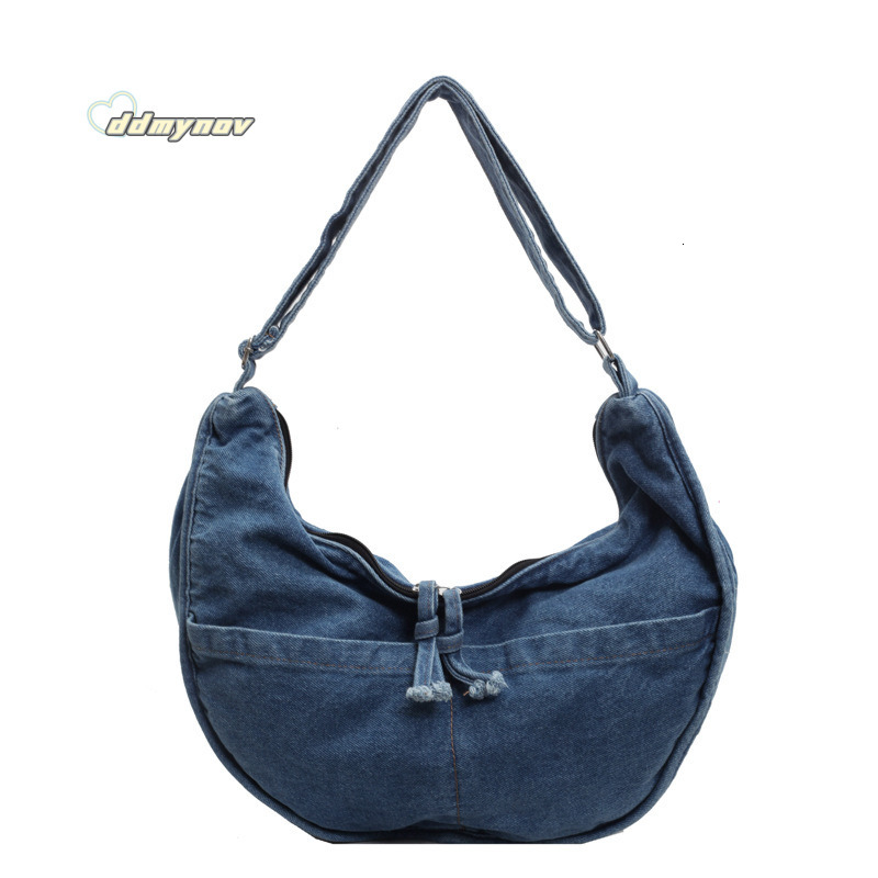 Dumpling Single Shoulder Denim Crossbody for Women Simple Commuting Work Canvas Student Class Bag ddmynov