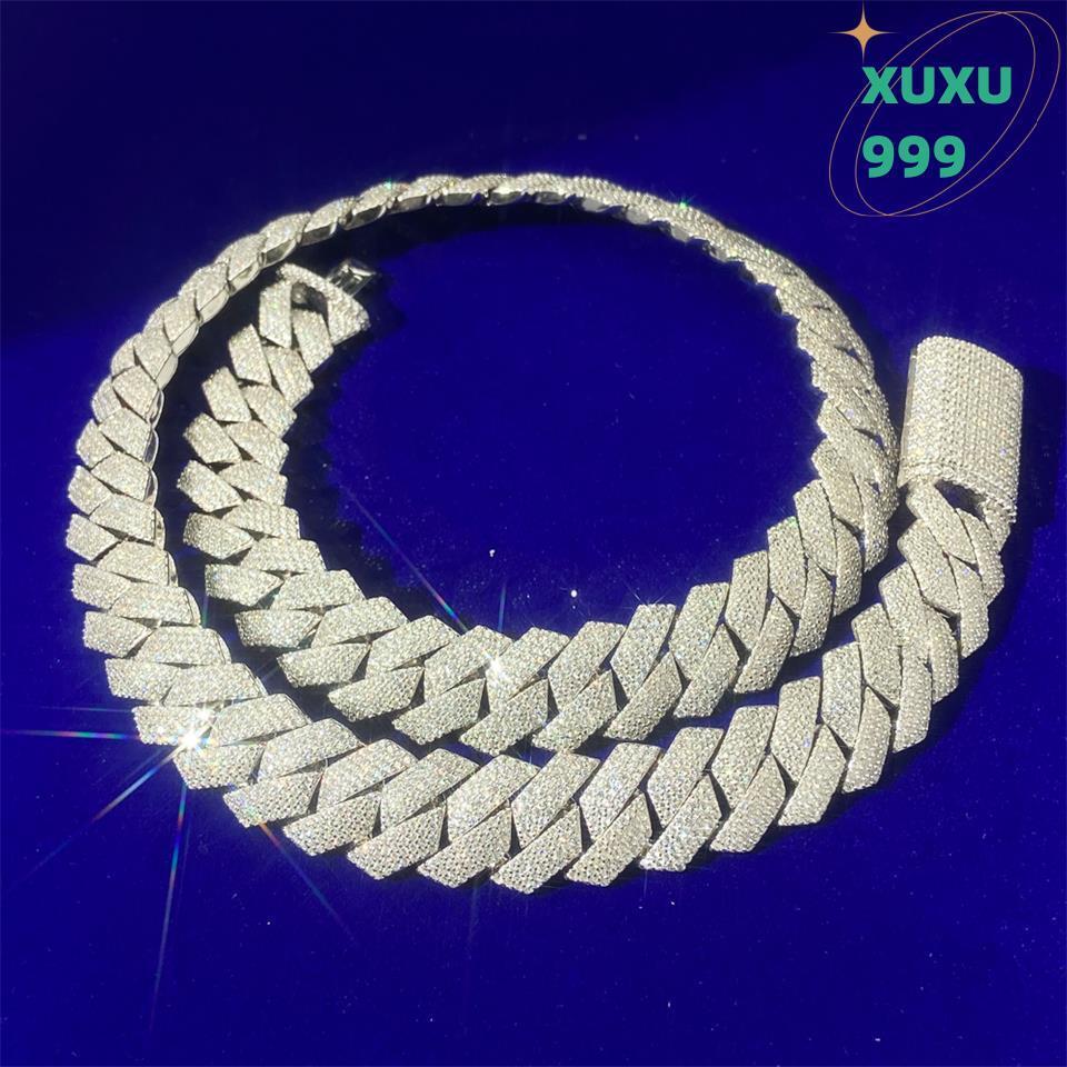 OACOCA Hot Selling Jewelry High Quality 925 Sterling Silver Prong Setting VVS Moissanite 18K Gold Plated Rapper 14MM Cuban Chain