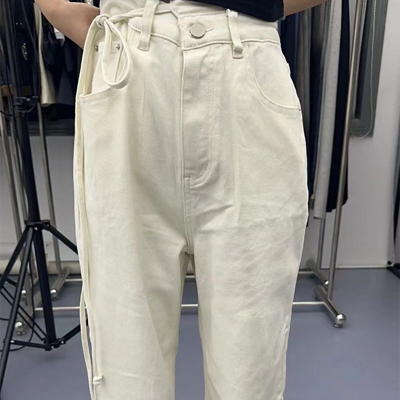Vintage Washed Asymmetric Cropped Wide Leg Jeans - Factory Customized Wholesale Style 099