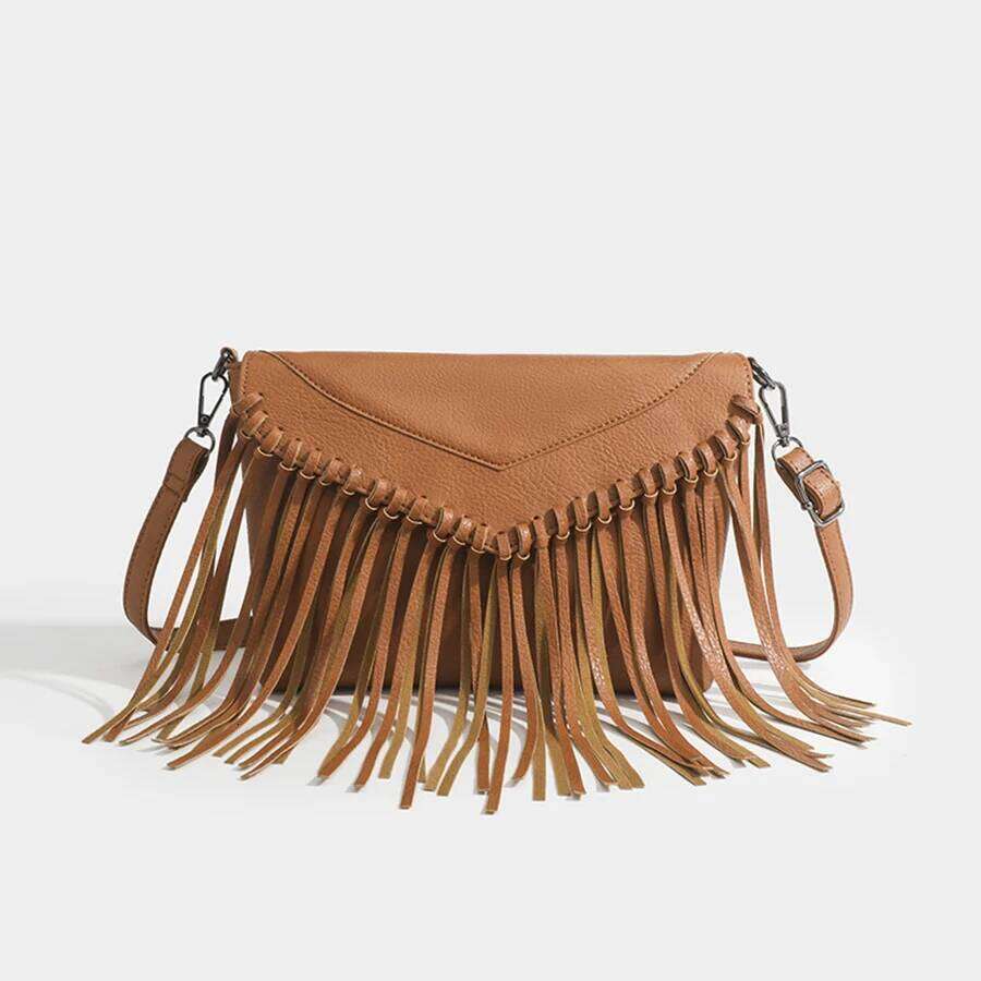 Tassels Crossbody Bags Vintage Summer Bohemian Beach Zip Handbag Casual Pu Leather Elegant Adjustable Strap for Weekend Vacation