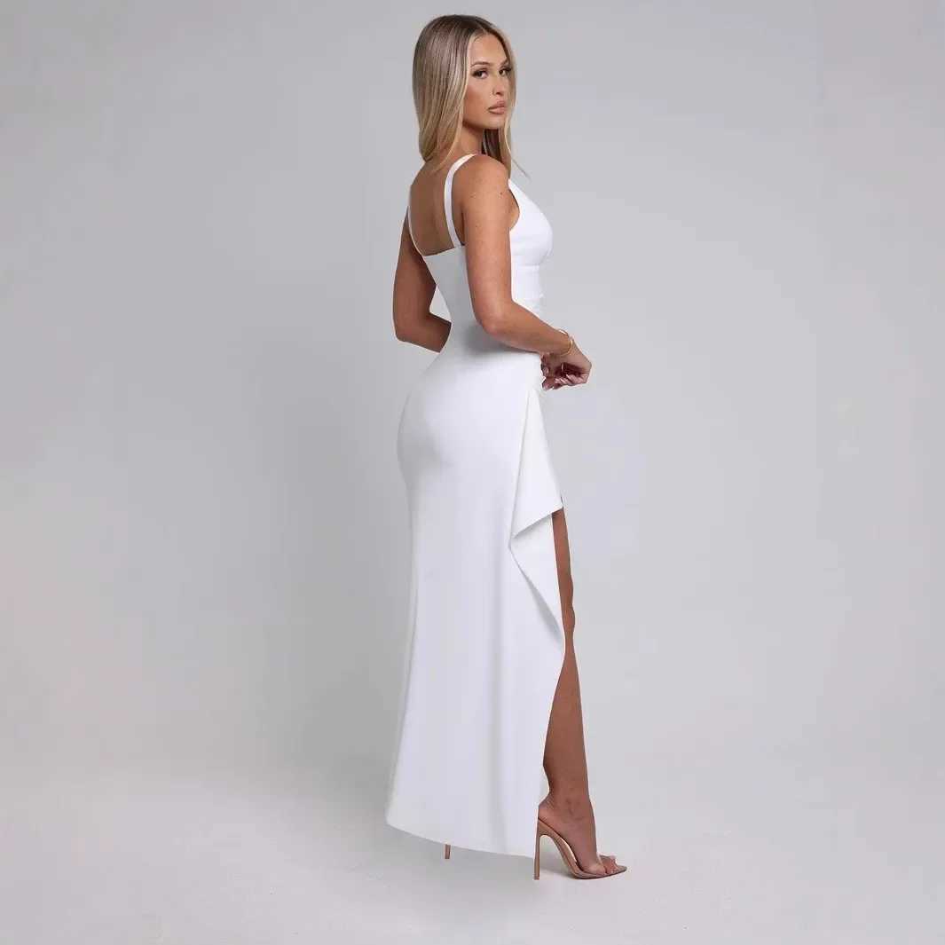 Sexy High Slit Deep V Neck Slimming Strap Dress Evening Gown Womens Fashionable Sleeveless Ankle-Length Dress XJ250610