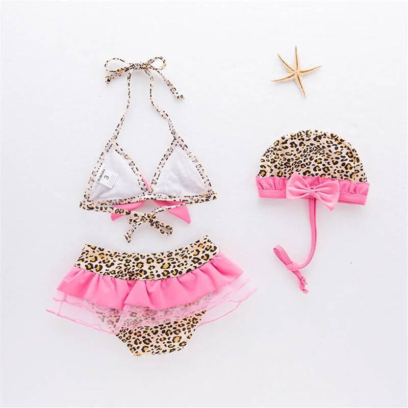Kids Pink Leopard Swimsuit Swimwear Baby Child Beachwear Bikini Set Swimming Girls Bathing Suit