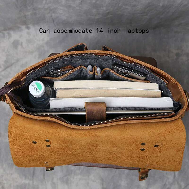 British Retro Crazy Horse Handbag Men's Messenger Bag Large-Capacity Postman Computer Baotou Leather Briefcase
