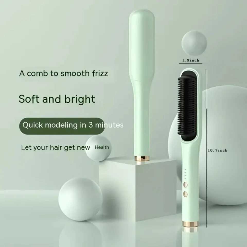 Effortless Fast-Heating Hair Brush and Straightener for Silky Smooth - Anti-Scald Technology Auto Power Off Perfect Fri W250610