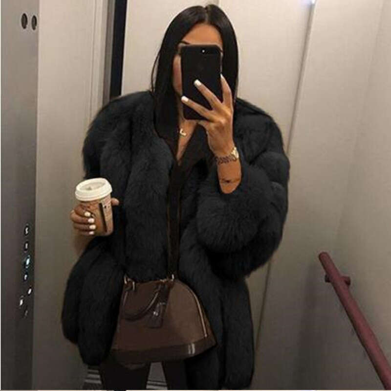 Faux For Women New Autumn Winter Fox Mid-Length Synthetic Fur Coat