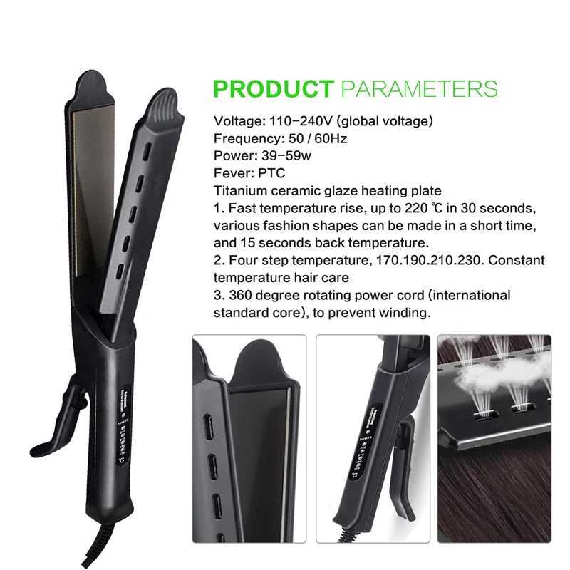Hair straightener with steam function Electric LCD back Hot Sale steam dry flat iron professional hair straightener W250610