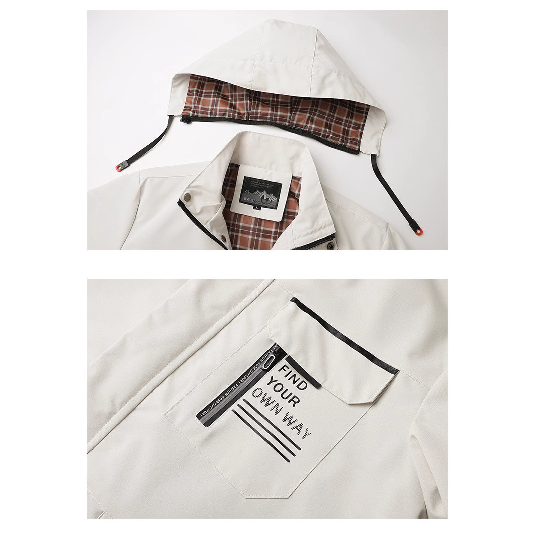 Thin workwear jacket for men in spring and autumn European and American outdoor leisure fashion medium to long hooded jacket