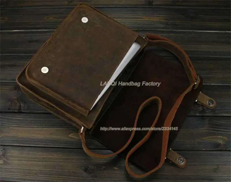 Vintage Crazy Horse Leather Men Shoulder Bag Crossbody Bag Mens Messenger Bag Genuine Leather Bag male Leisure Cowhide 2020 W250610